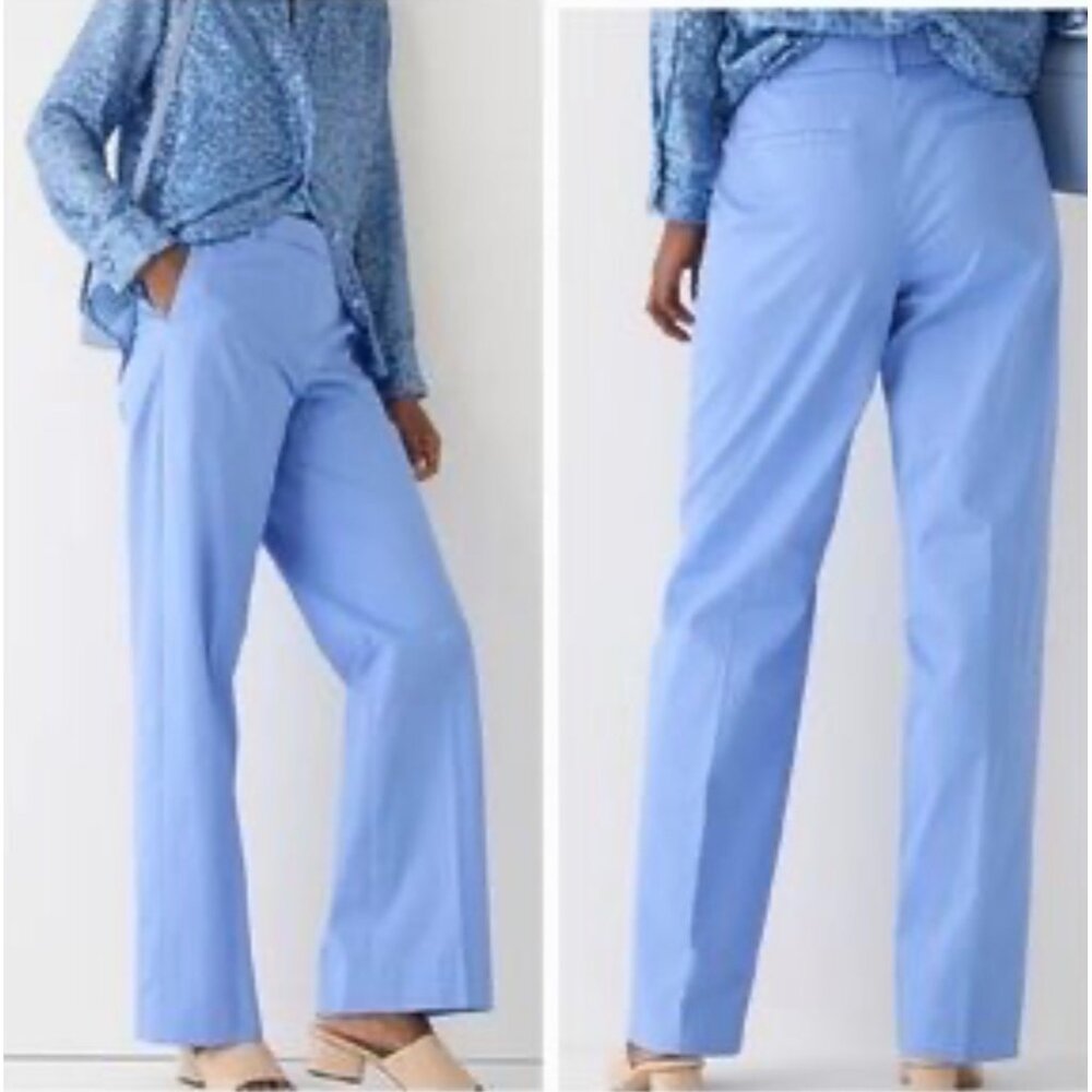 JCREW Wide Leg Chino Trousers Pants Womens 8 Blue Flare Nautical Classic Office - Picture 1 of 11